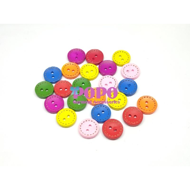 KANCING KAYU WARNA&quot; 15MM ( ISI:50PCS )