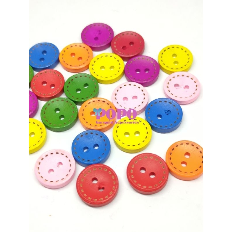 KANCING KAYU WARNA&quot; 15MM ( ISI:50PCS )