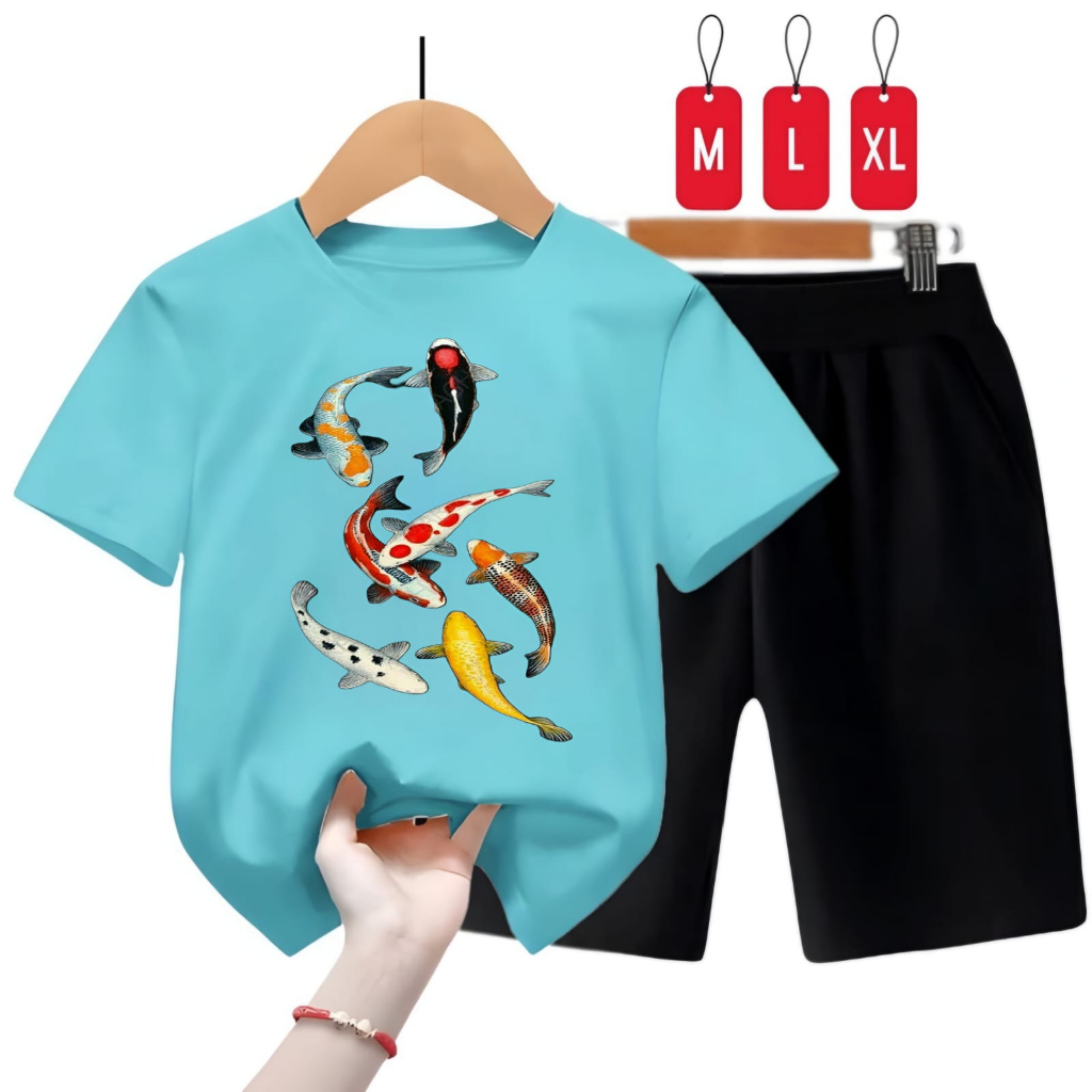 Hzl_Outfit Setelan Baju Anak Ikan Koi Anak Unisex Size 3-8 tahun