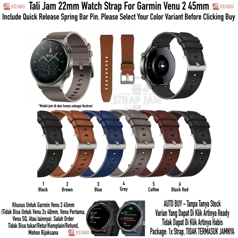 ZGT Tali Jam Garmin Venu 2 45mm - Strap 22mm Leather Kulit Quick Release