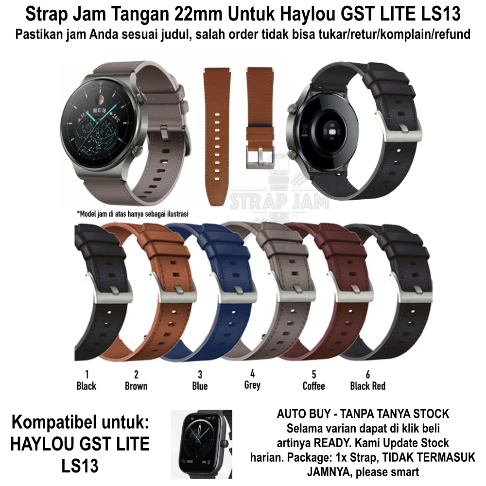 ZGT Tali Jam Haylou GST Lite LS13 - Strap 22mm Leather Kulit Quick Release