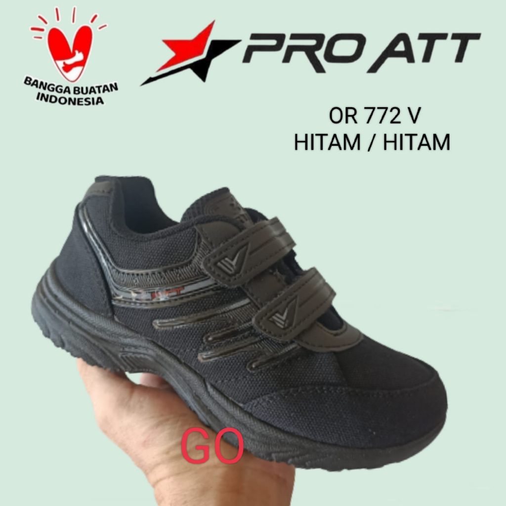 gos PRO ATT OR 772 VELCRO - sepatu anak sekolah hitam polos