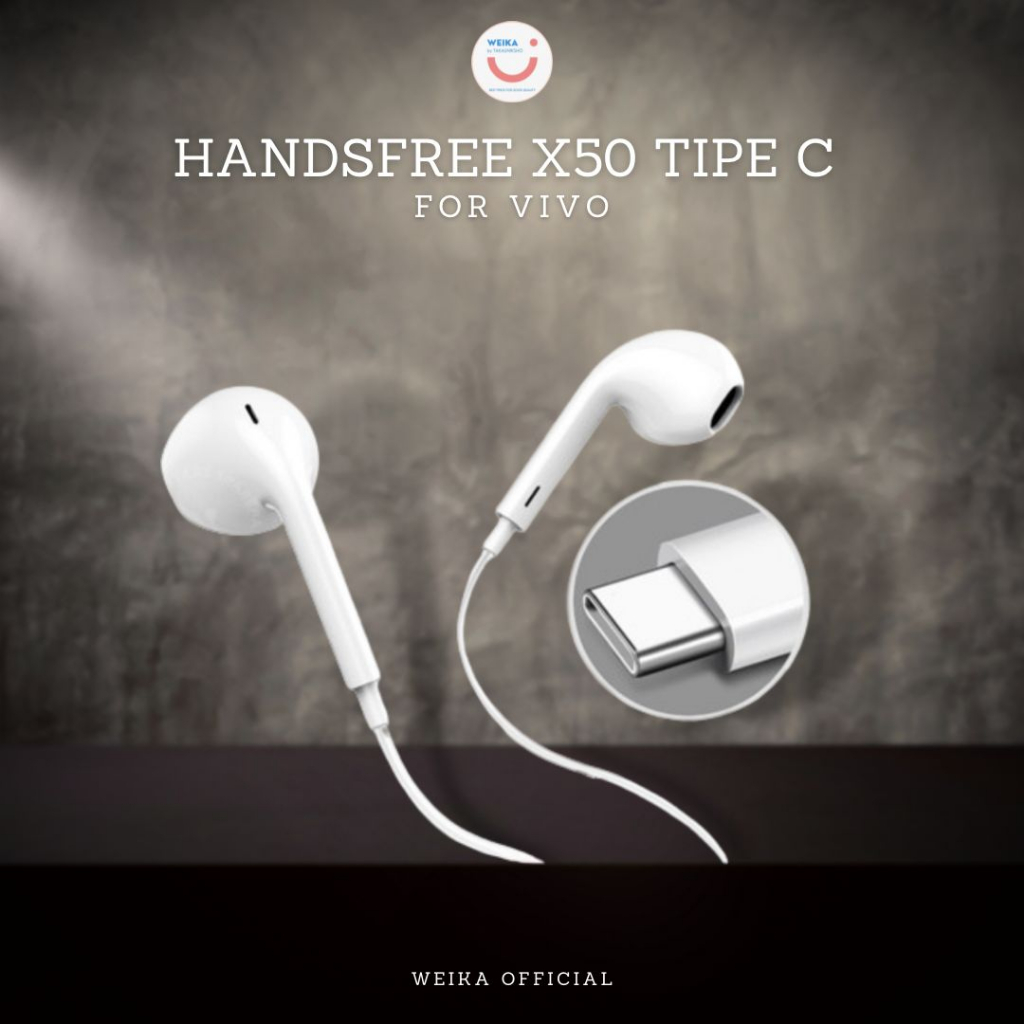 Headset VIVO Tipe C X50 Original 100% Stereo Bass Handsfree VIVO X50