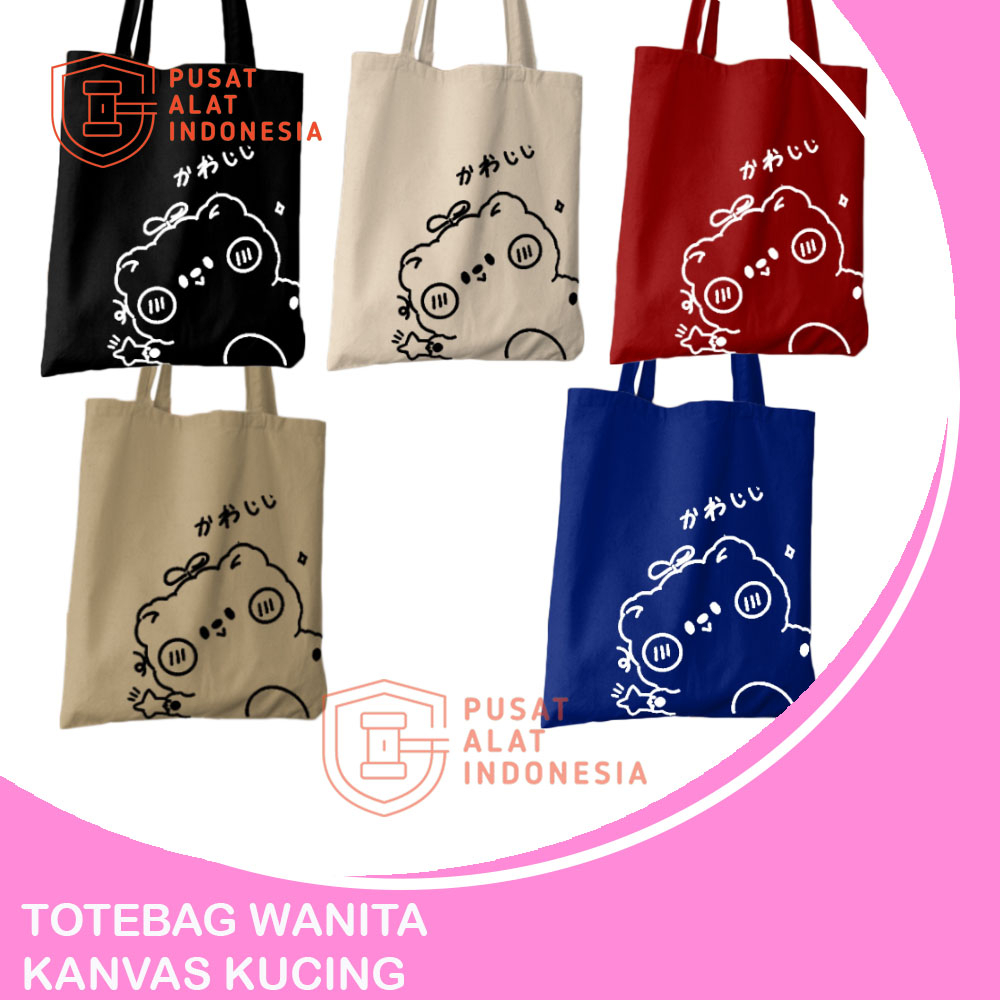 Totebag Wanita Kanvas Resleting Tas Tote Bag Kucing Sr314