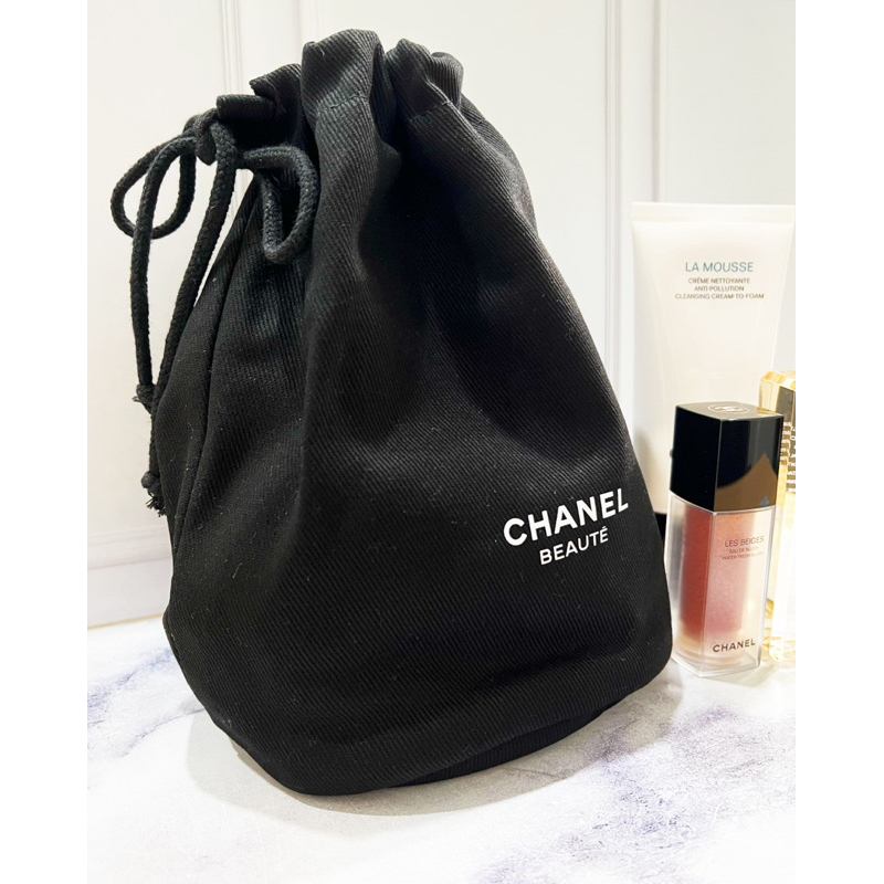 CHANEL PREMIUM BLACK POUCH TAS SERUT TWO-TONE