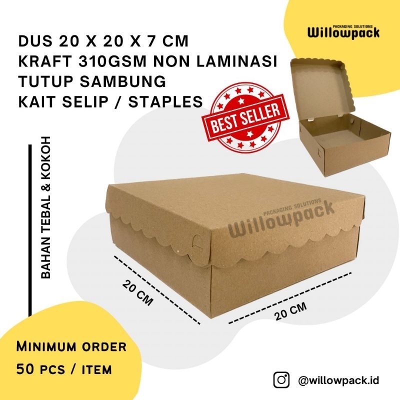 

DUS RENDA 20x20x7 KRAFT NON LAMINASI SAMBUNG BOX NASI BERKAT CATERING