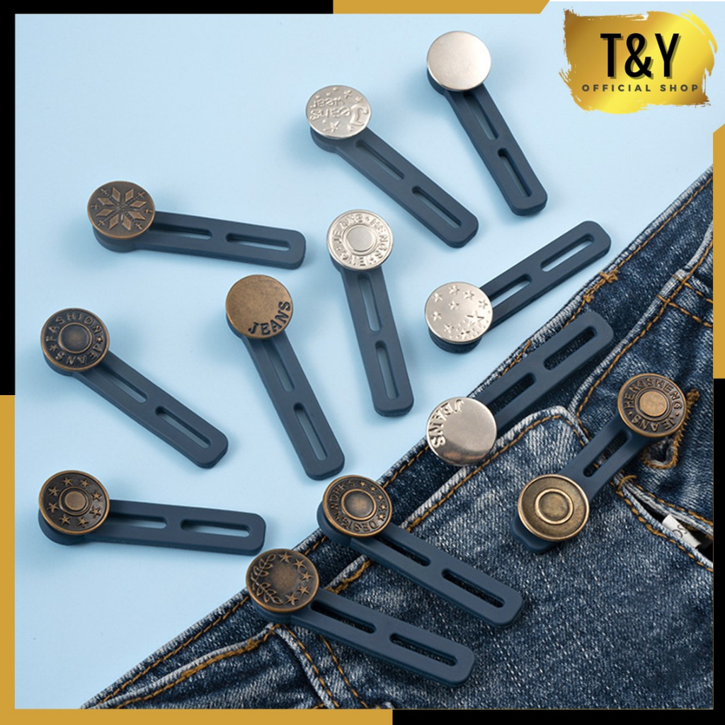 T&amp;Y Kancing Celana Jeans Aksesoris Metalic Kancing Jeans Panjang Pembesar Double Extender Kancing Lubang 2 Adjustable Button