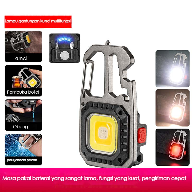 <Pengiriman Lokal> Keychain Light Strong Light LED Magnet Magnet ganda senter portabel Type-C pengis