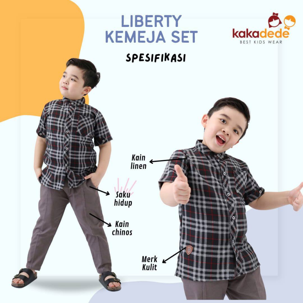 Setelan Baju Koko Set Kemeja Kotak Kotak Celana Chinos Anak Laki Laki LIBERTY By KakaDede