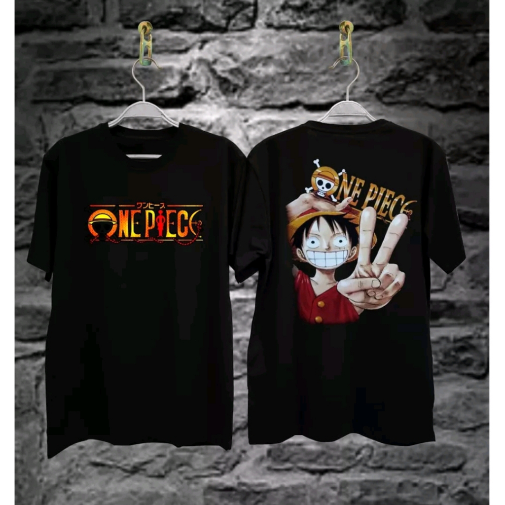 Kaos Tshirt Pria Kapelan Lengan Pendek Terbaru Keren Kekinian One Piece Gambar luffy Duduk