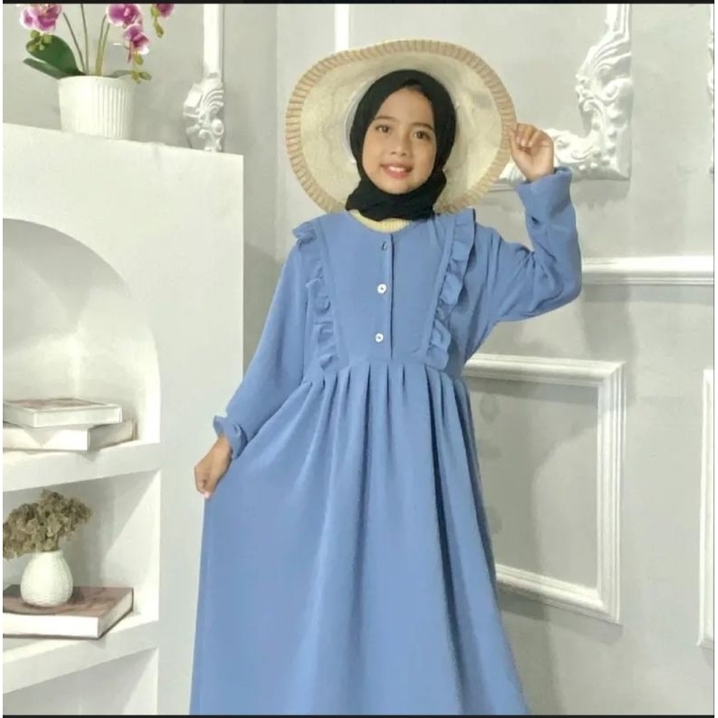 gamis crinkel anak terbaru kekinian/gamis anak usia 8-12 th/gamis crinkel anak