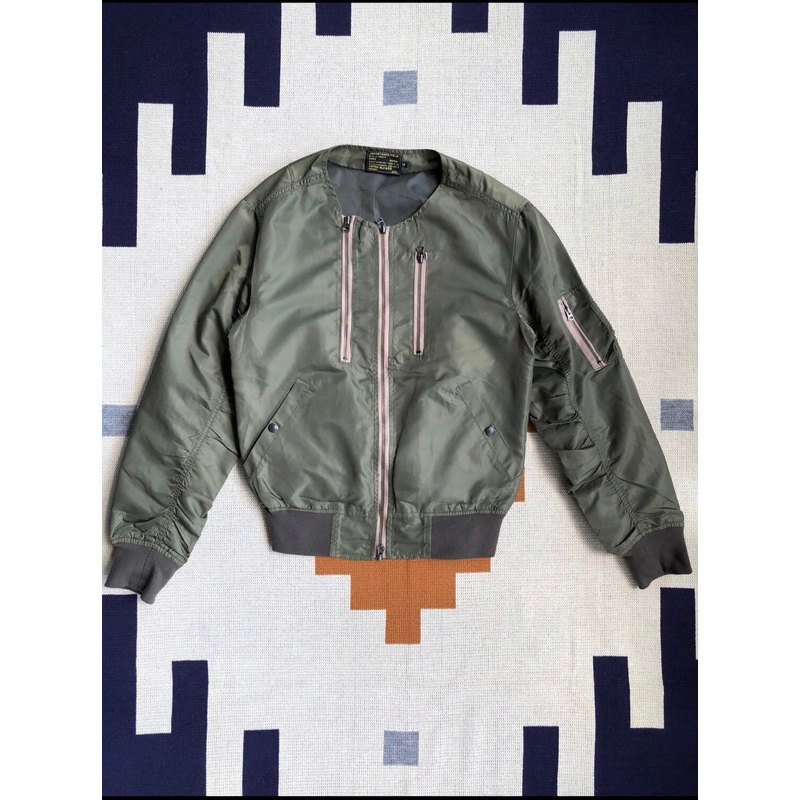 aspesi blu colarlless bomber jacket