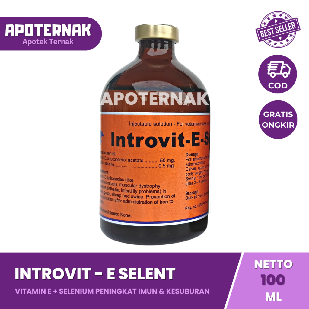 INTROVIT E SELEN inj 100 ml | Vitamin E Selenium Peningkat Sistem Imun &amp; Kesuburan Reproduksi Hewan Holland | Like Bio Selevit E