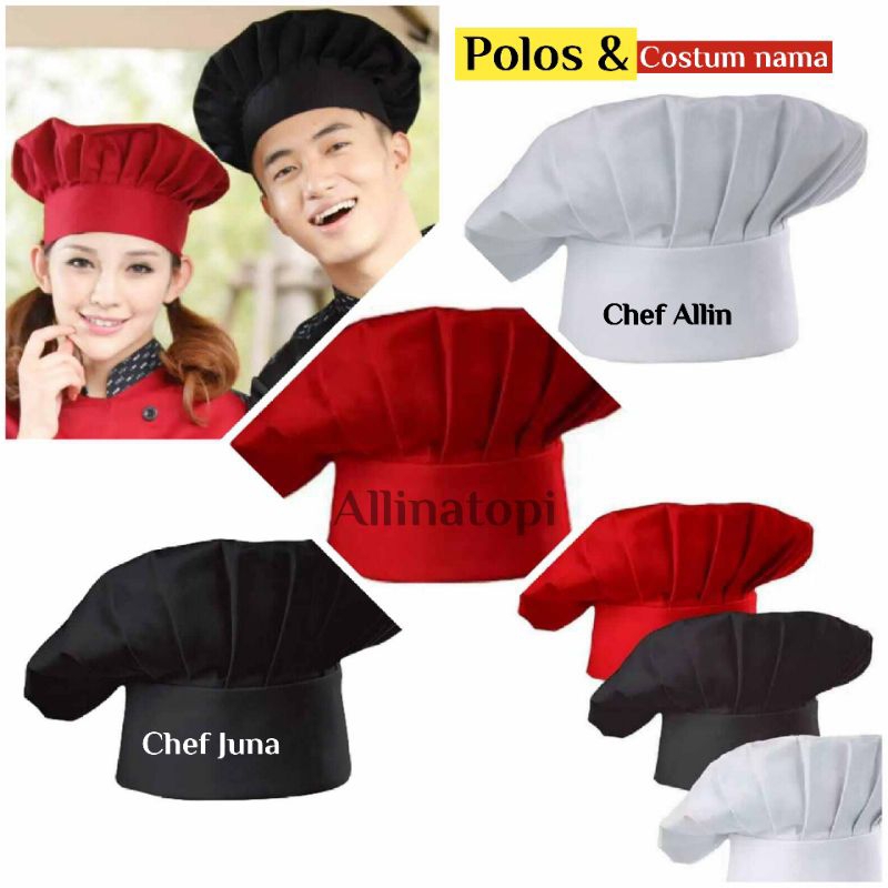 Topi Koki Dewasa Polos Dan Bisa Bordir Nama/Topi Chef Dewasa Request Nama