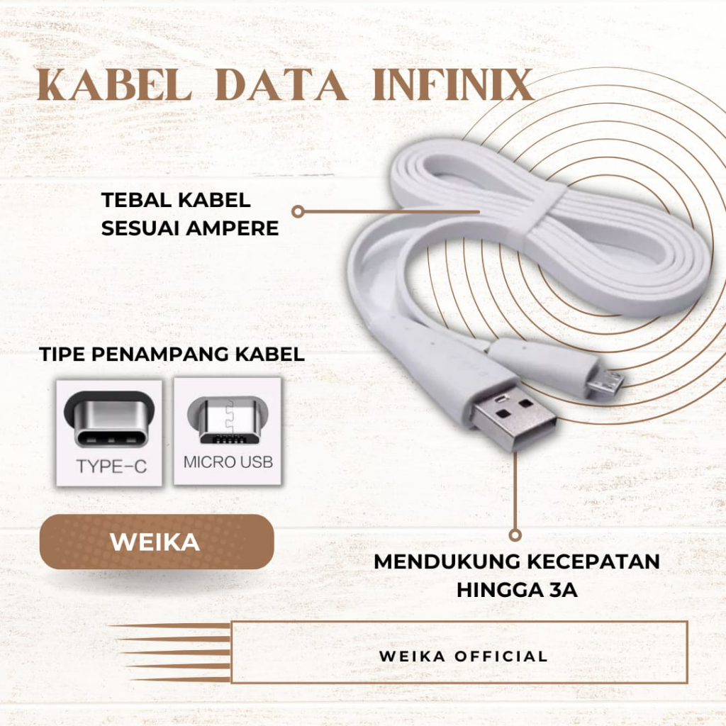 Kabel Data Charger INFINIX USB Tipe C / Micro 3A Fast Charging Original Weika