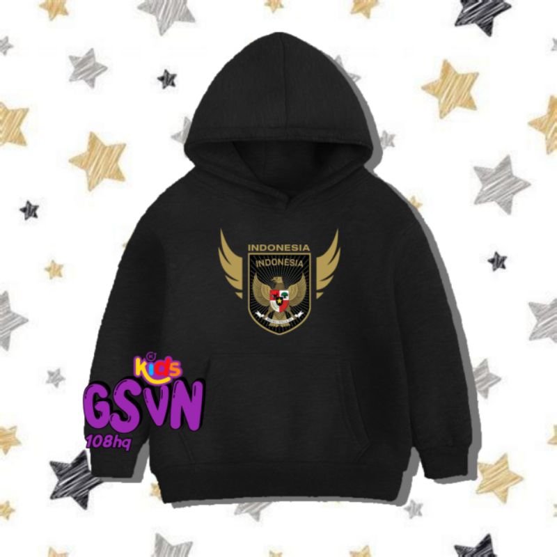 Jaket Anak - Hoodie Sweater Baju Timnas Indonesia Logo Garuda Di Dadaku Bhinneka Tunggal Ika 1945 Ka