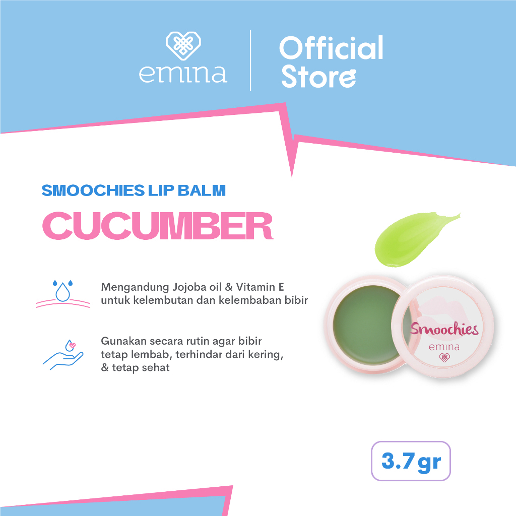 EMINA Smoochies Lip Balm Indonesia / Pelembab Bibir 3.7g / UVA UVB Protection Mengurangi Bibir Kering Pecah Melembabkan / Lemonade Cucumber Juice / Lemon Jus Timun / Moisturizer Moisturizing Melembabkan Menutrisi / Skincare Lips Care / Treatment Perawatan