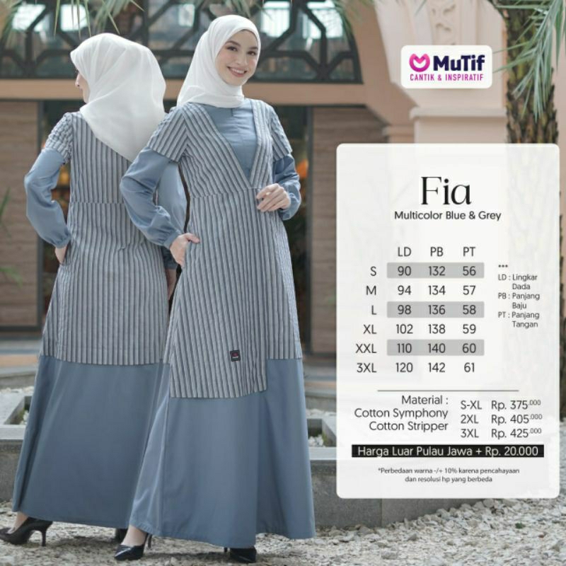 Mutif Fia Mirage Grey Baju Muslim Gamis Dress Casual Premium Terbaru Ori Lebaran 2023 Sarimbit