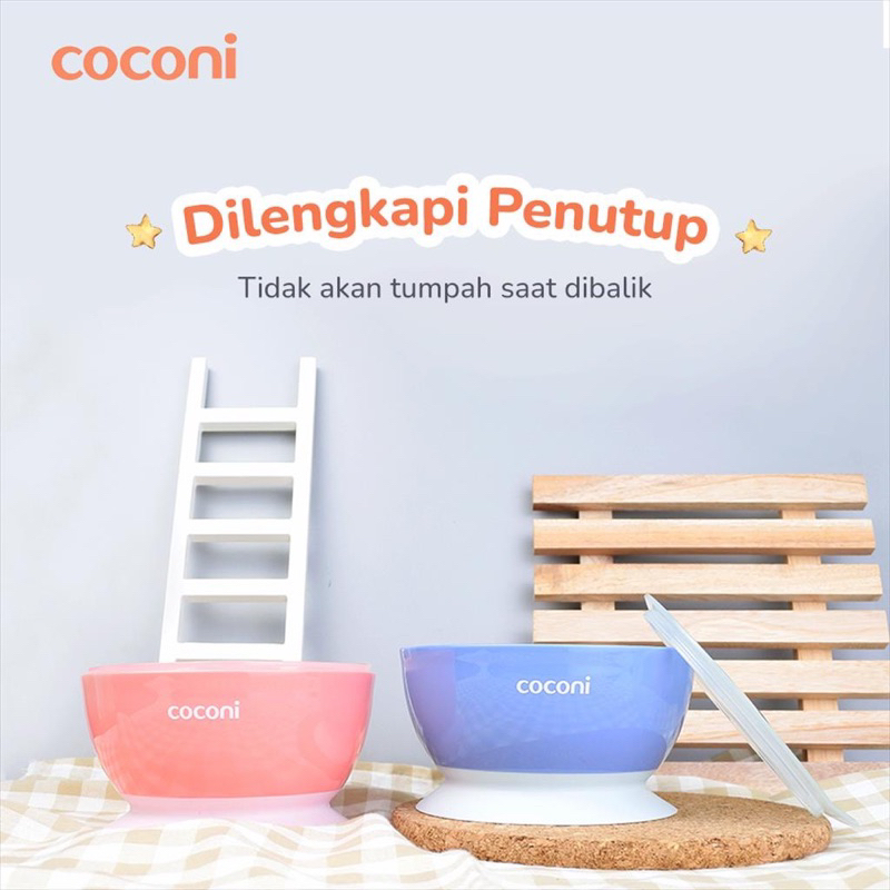 Coconi Suction Bowl 400ml Mangkok Bayi Anti Tumpah Mangkok Anak dengan Tutup