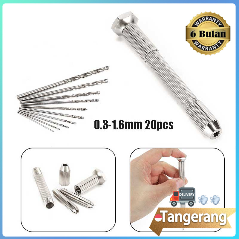 Bor Manual Mini Mini Bor Tangan Manual + 20pcs Mata Bor Rojok Spuyer Set Micro Box