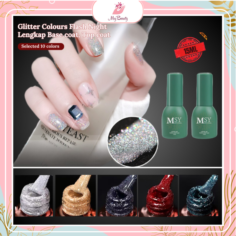 MSY GEL POLISH GLITER 15ML 10COLOUR/FLASH NIGHT/UV NAIL GEL POLISH/SOAK OFF/KUTEK GEL UV