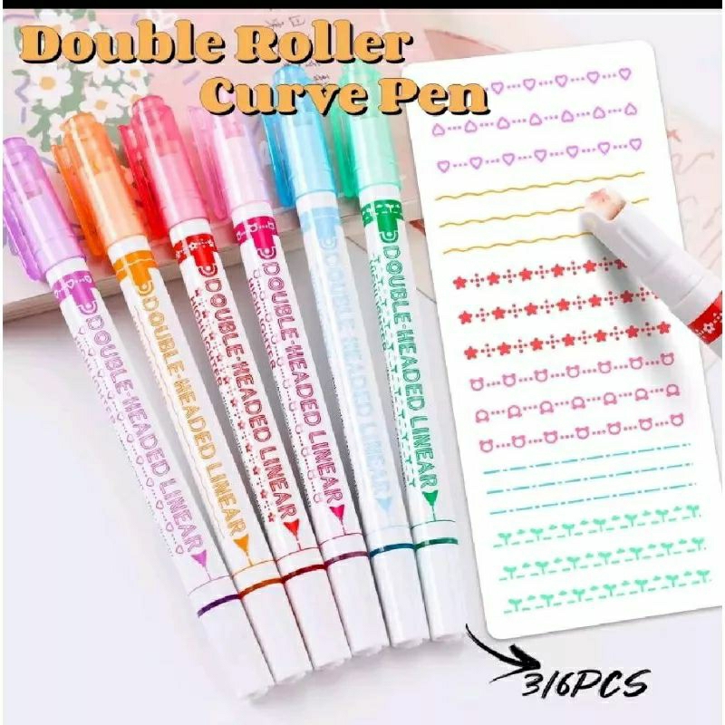 

Kalea. Pen warna double head linear outline pen highlinger pola bunga 6 pc