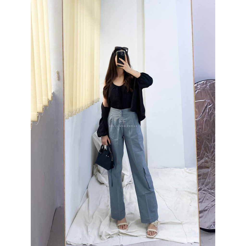 WALTER CARGO HIGHWAIST LINEN - Celana Kulot Cargo - Celana Kargo Wanita - Joger Highwaist Loose P20