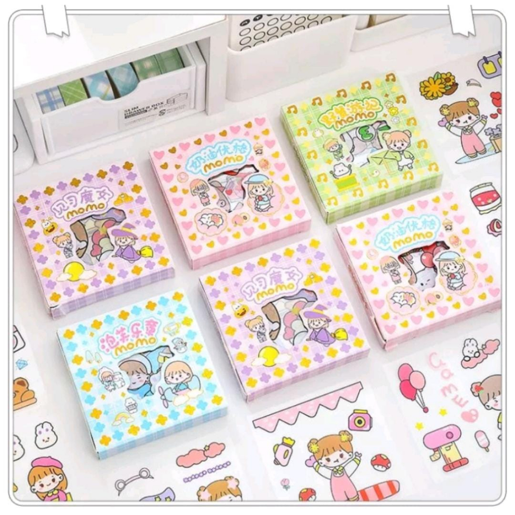 1BOX  STIKER 2D STIKER MOMO AESTHETIC CUTE WATERPROOF 1 BOX BESAR DAN 1 BOX KECIL STIKER MOMO