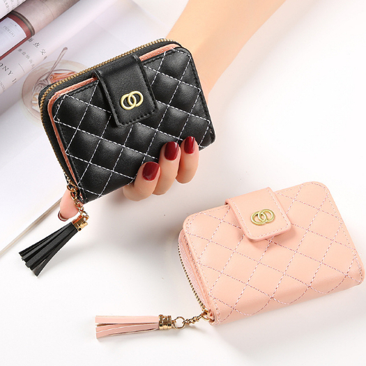 Dompet Lipat Wanita Mini Zipper Dompet Cewek Multifungsi Dompet Uang Kartu Koin Fashion Korea Style Kulit PU Satu7an D65