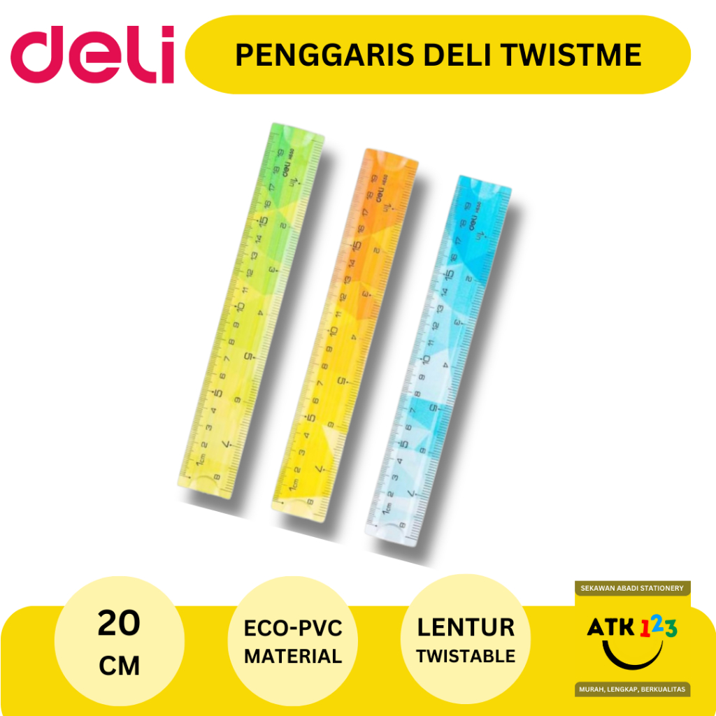 Deli Penggaris 20 30 cm Anti Patah Bahan Eco-PVC Lentur Twistable