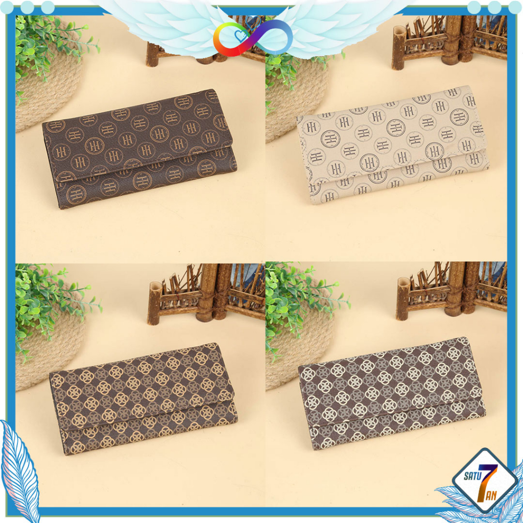 Dompet Panjang Lipat Wanita Motif Fashion Korea Style Dompet Cewek Klip Magnet Women Wallet PU Satu7an D100