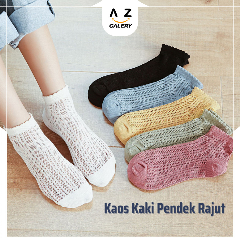 Azgalery KK26 Kaos Kaki Pendek Rajut Transparant Bahan Lembut Breathable Import Harga Murah