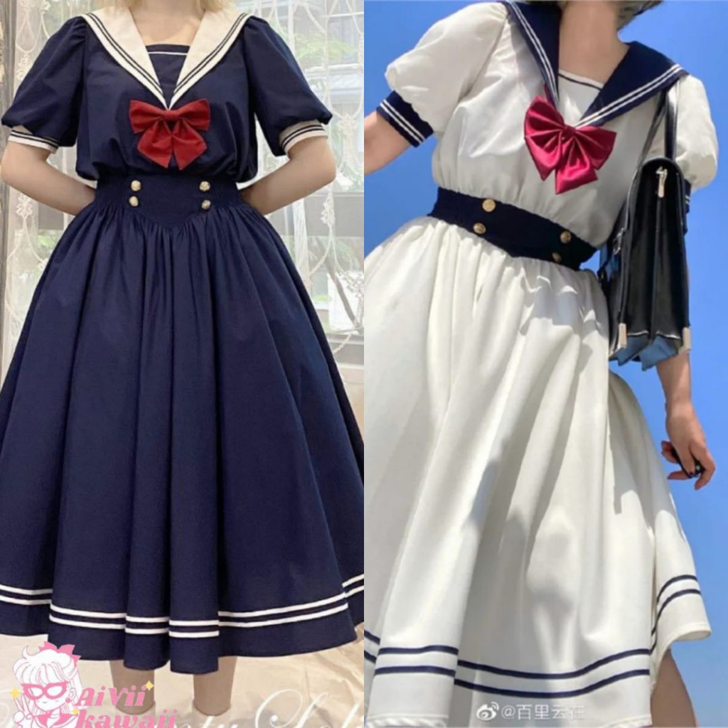 【AiVii】DRESS MIDI SAILOR NAVY