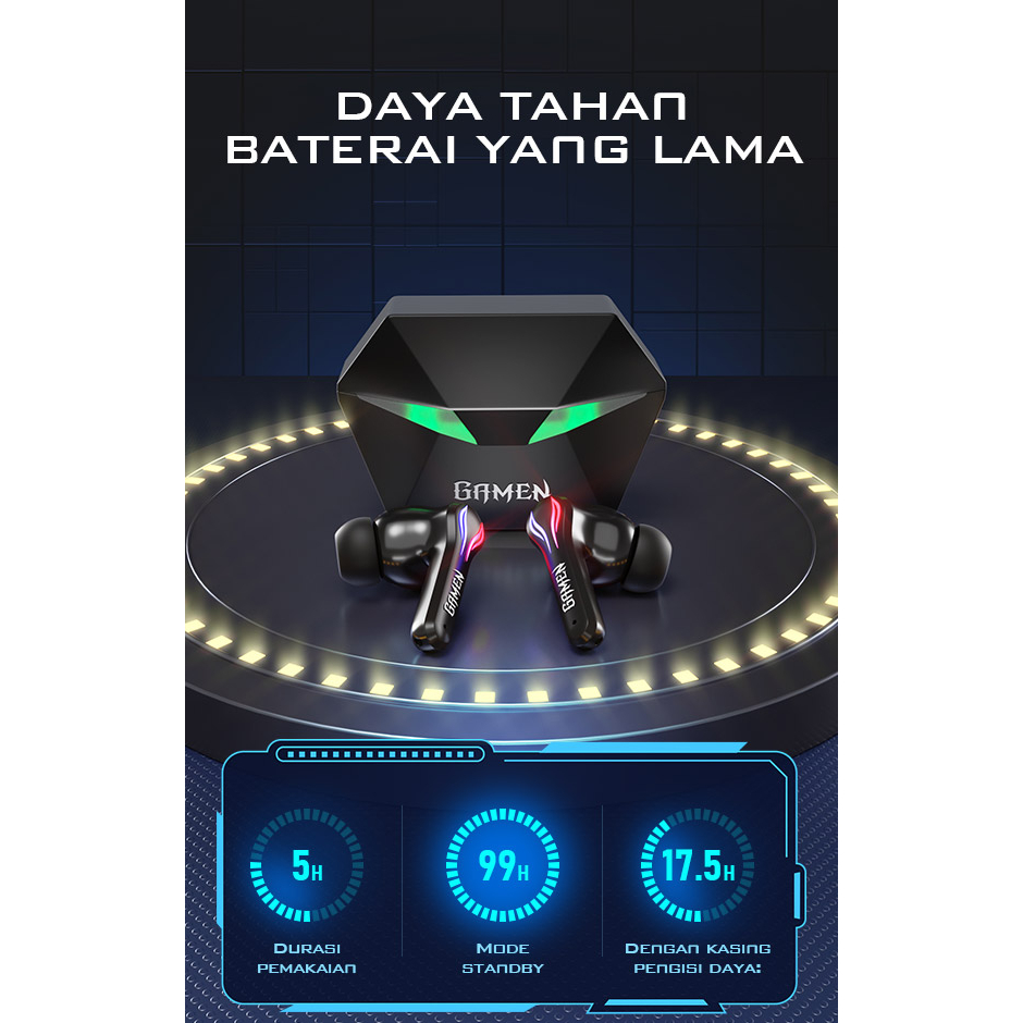 GAMEN Sirens II Headset Earphone TWS Anti Delay Low Latency 60 MS LED HD Sound Original - Garansi Resmi 1 Tahun
