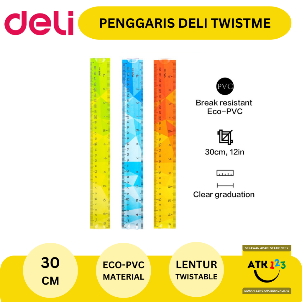 Deli Penggaris 20 30 cm Anti Patah Bahan Eco-PVC Lentur Twistable