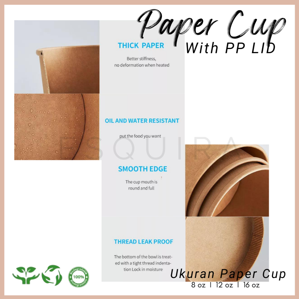 (10pcs) Kraft Paper Cup + PP LID Food Grade 8Oz, 12Oz, 16Oz