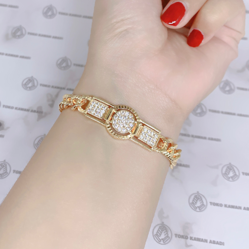 Gelang Tangan Rhodium Gold Perhiasan Fashion Wanita Dewasa Model Ring Permata *22