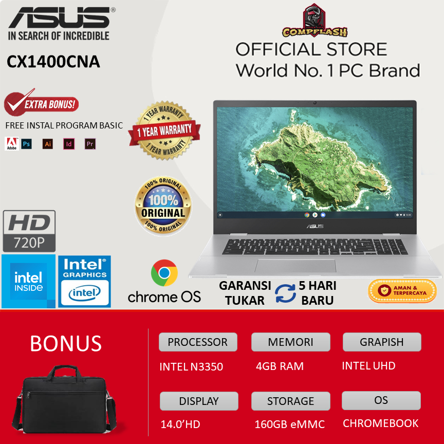 LAPTOP ASUS CX1400CNA CHROMEBOOK N3350  RAM 4GB 160GB 14.0INCH