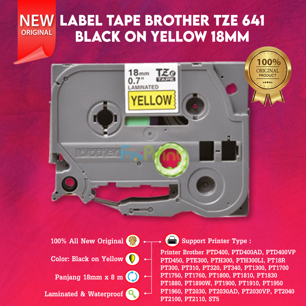 

Label Tape Original TZE-641 TZE 641 TZE641 Black On Yellow 18mm
