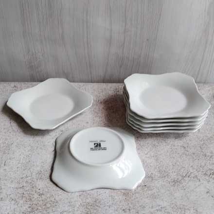 Piring Kue Segi Putih Polos Set 3 Pieces Keramik Porselen