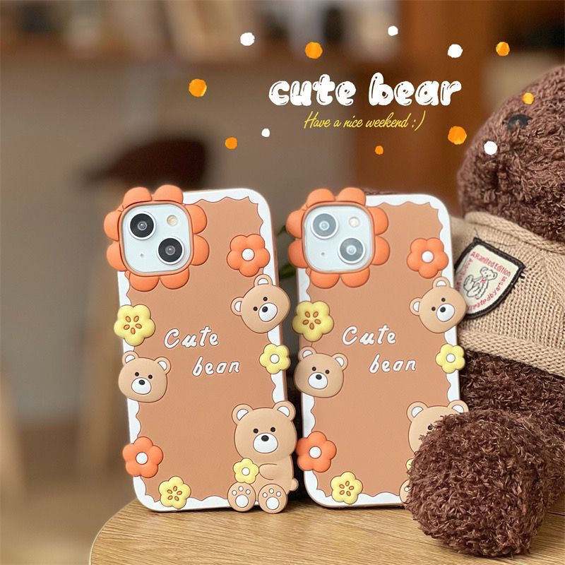 Soft Case Silicon Cute Bean Motif Beruang iPhone 14 13 12 11