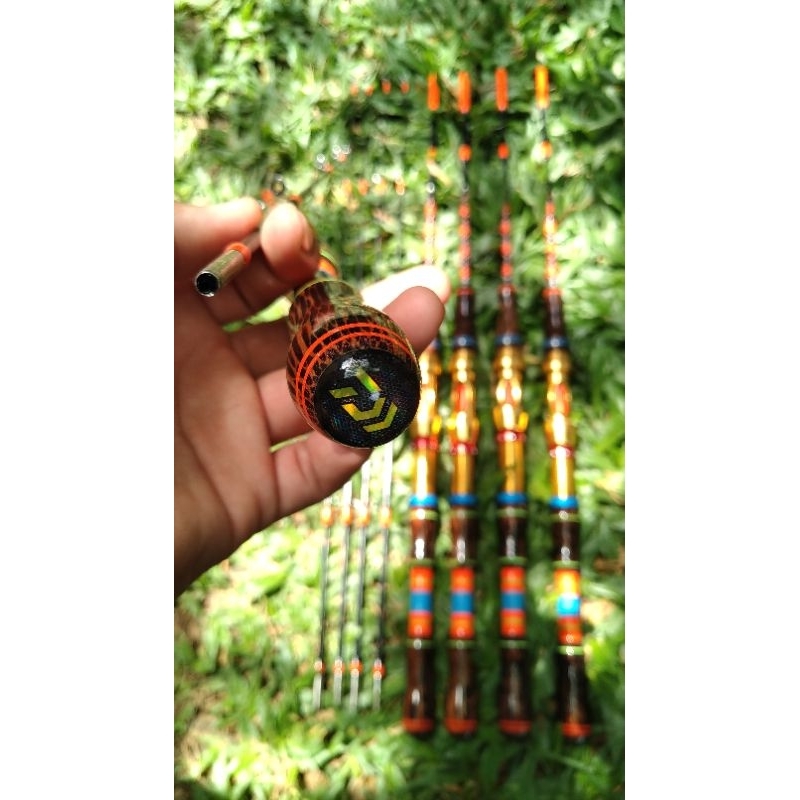 paket 5 joran pancing udang / ikan dengan gagang kayu nibung 120 - 150 cm