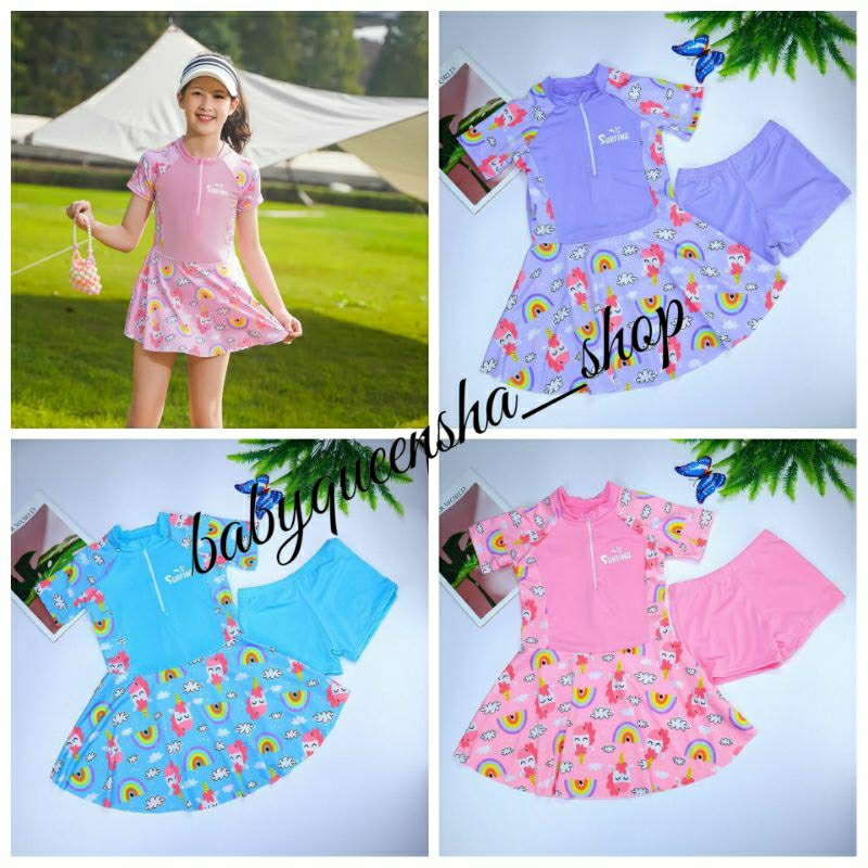 baju renang anak import/baju renang anak unicorn set celana/rok renang unicorn/kostum renang unicorn