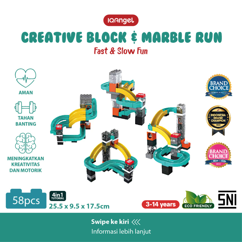 IQAngel Creative Block &amp; Marble Run Toys Balok Mainan Anak DIY 316 pcs / Gift / Partikel Berukuran Besar / DIY / SNI