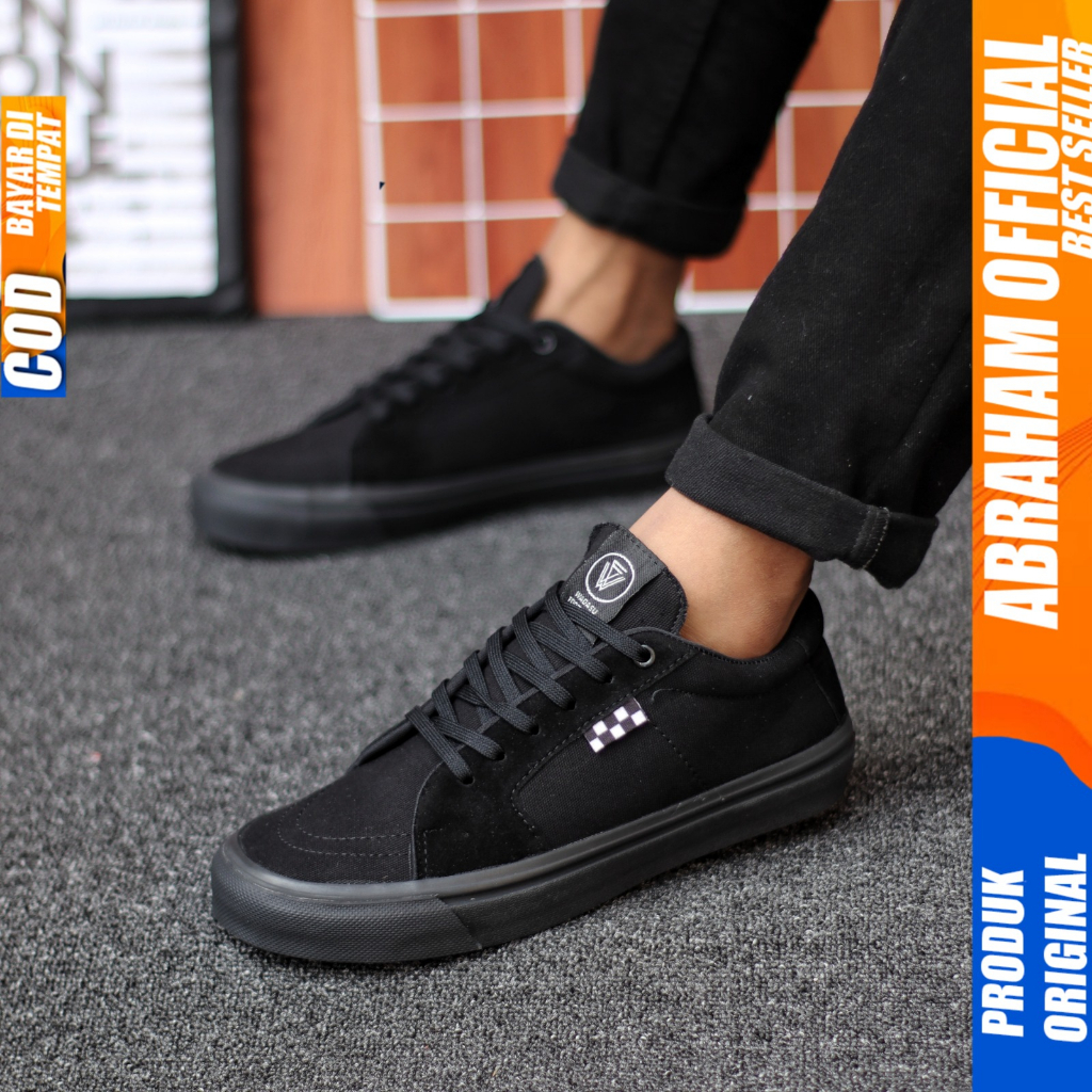 Sepatu Sneakers Pria Hitam Polos Ukuran Besar 38-47 Sekolah Pria Abraham