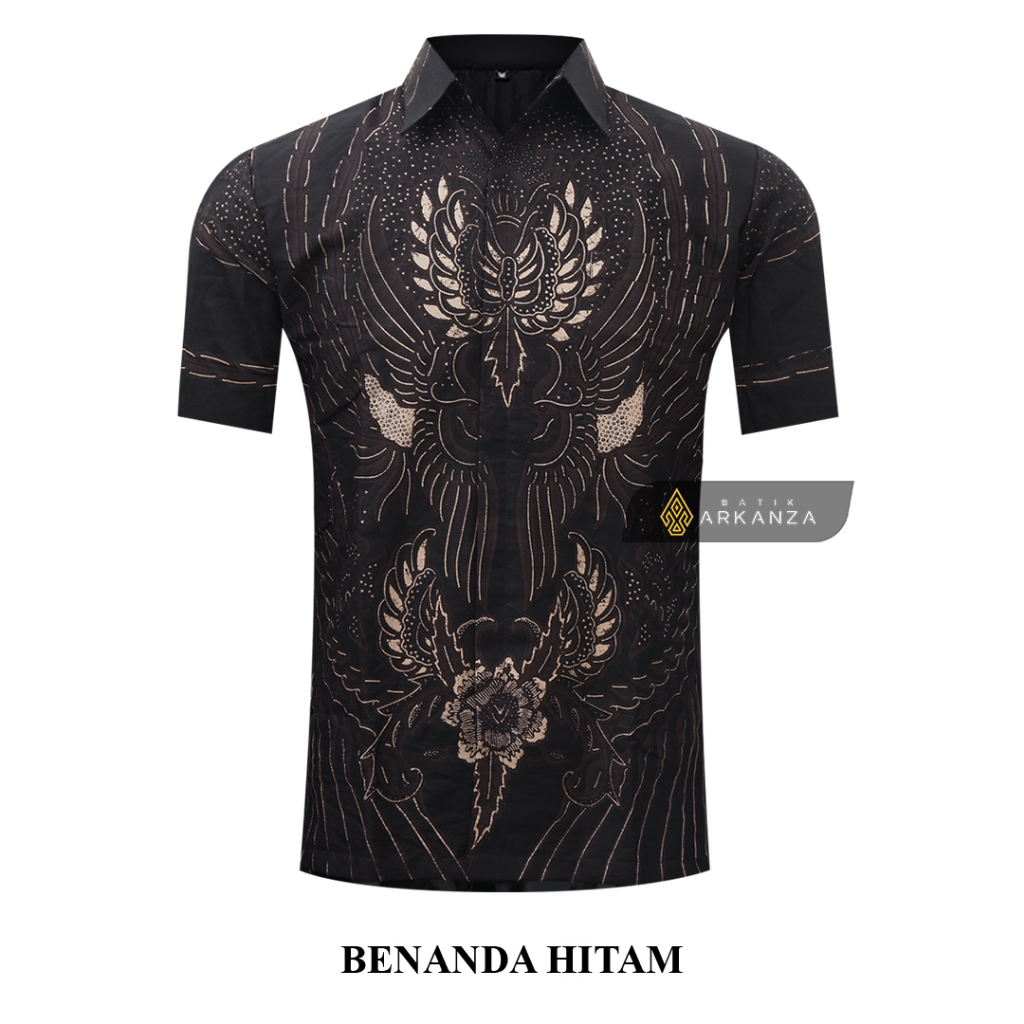 BATIK ARKANZA Motif BENANDA HITAM Hem Atasan Kemeja Baju Batik Pria Cowok Laki Laki Slimfit Full Lapis Furing Lengan Panjang Lengan Pendek Original Asli