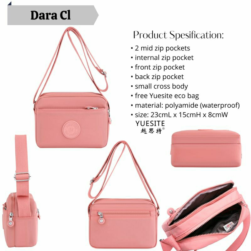 TAS SELEMPANG WANITA YUESITE DARA IMPORT ANTI AIR CROSSBODY BAG