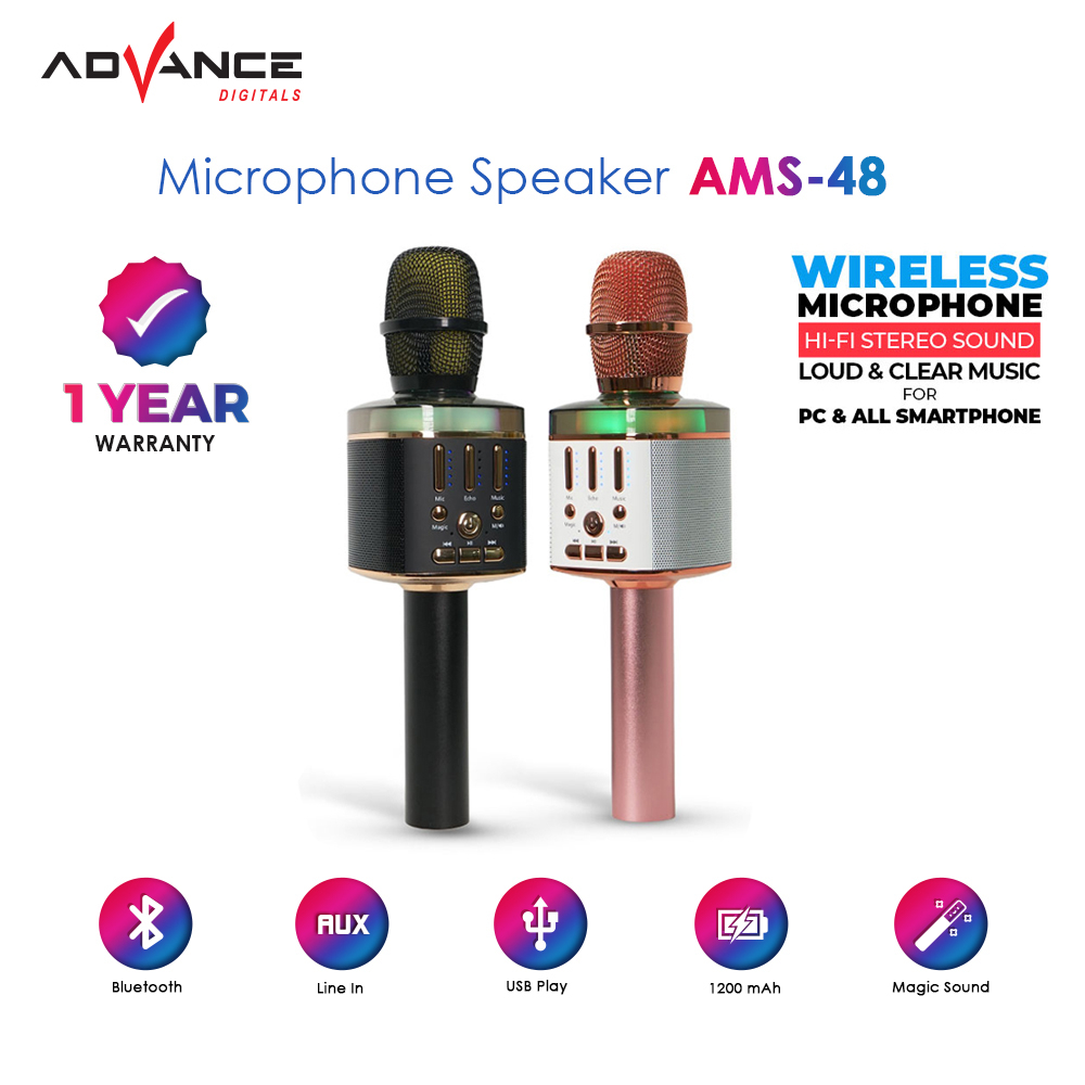 Mic Karaoke Mikrofon ADVANCE Wireless Bluetooth Speaker AMS-48