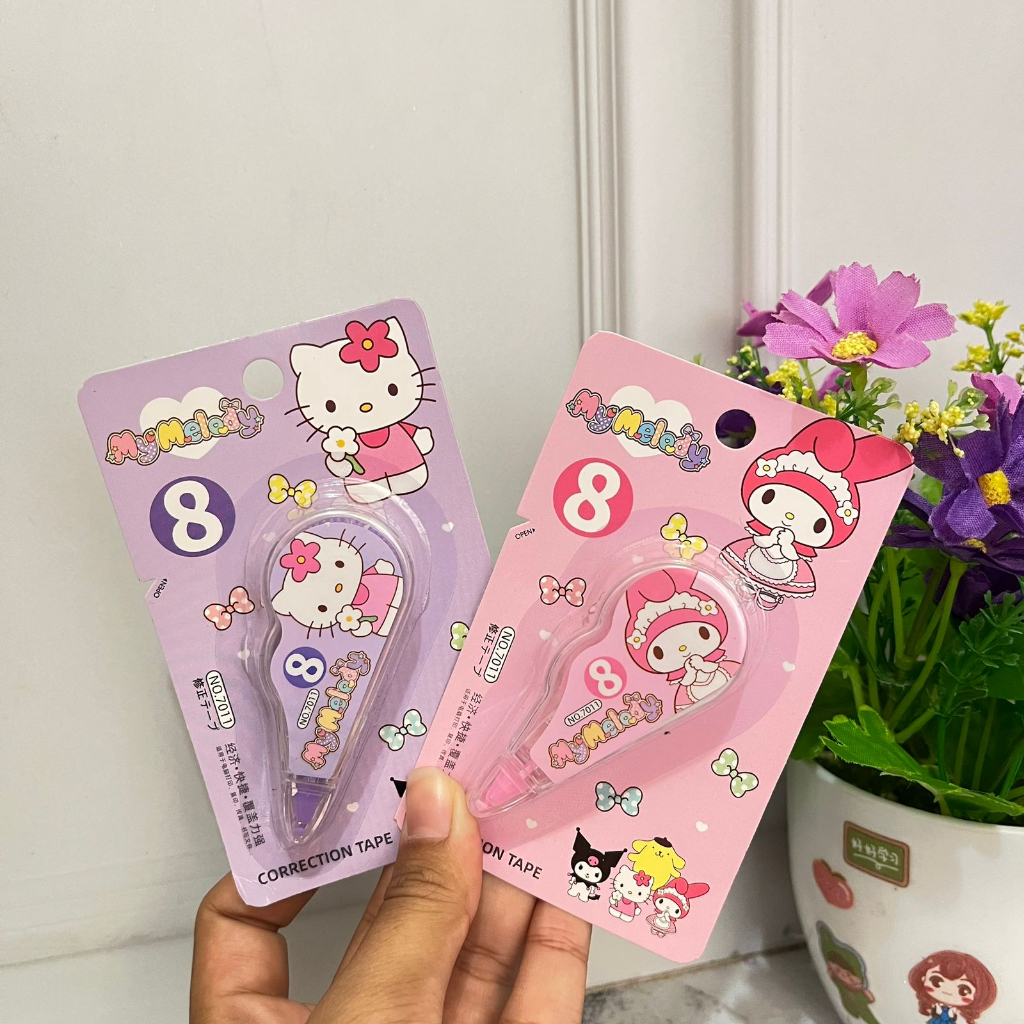 Correction Tape SANRIO 8 meter Murah / Tip-ex Sanrio ready 4 karakter Kuromi Melody Purin Helo Kity / Alat Tulis Sekolah Kekinian Unik Lucu Kualitas Terbaik bisa COD