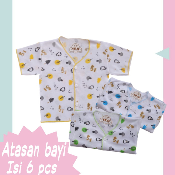 6 pcs Atasan Baju Bayi Newborn Print Karakter